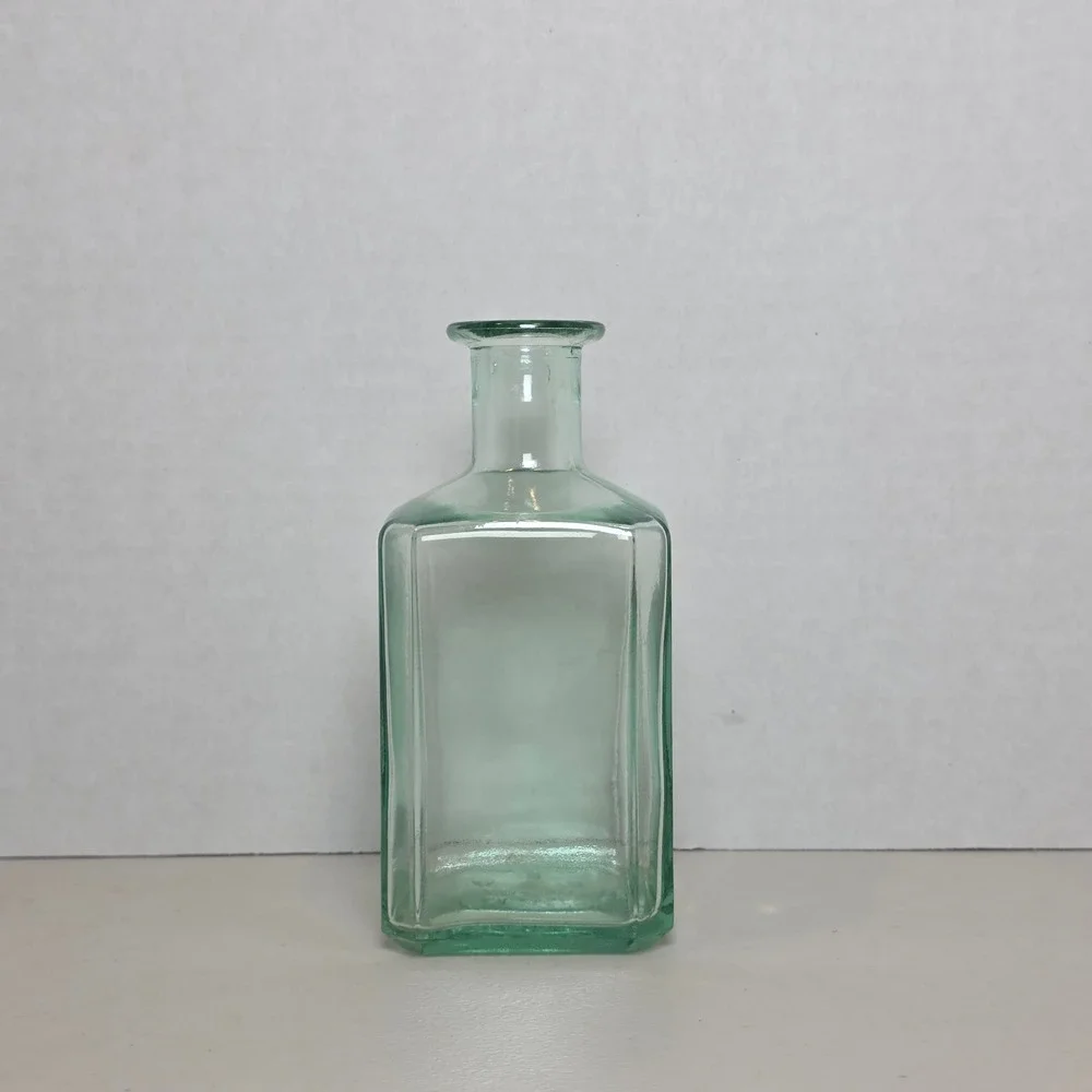 VTG Vetreria Etrusca Green Glass Bottle Cruet Square Oil Vinegar Italy Stamped